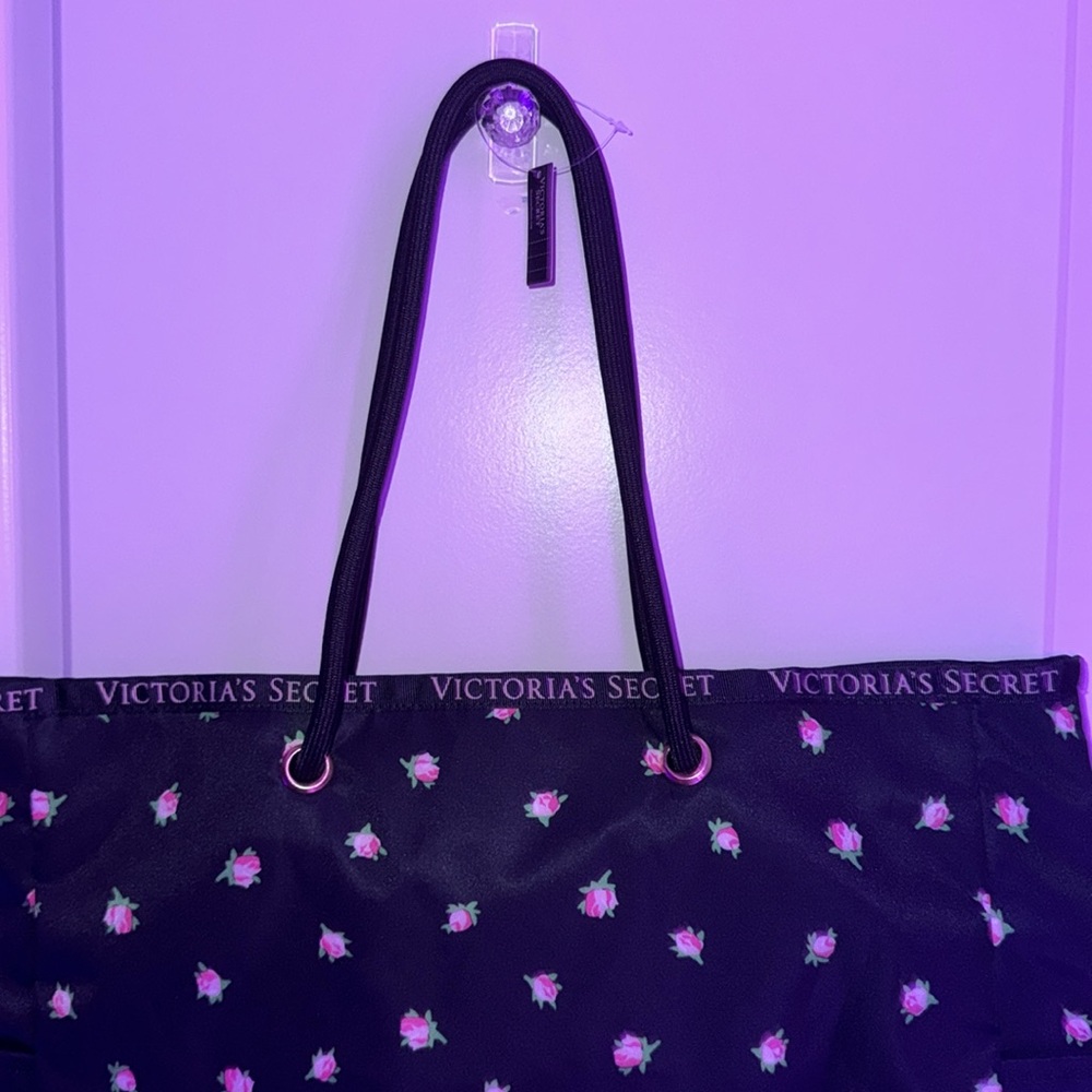 Victoria’s Secret Reversible Tote Rose Flower / Classic Stripes Pattern Tote Bag - Picture 3 of 5